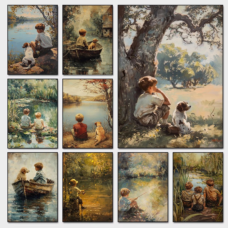 Outdoor Adventure With Kids - Affiche d'art Vintage pour chambre de