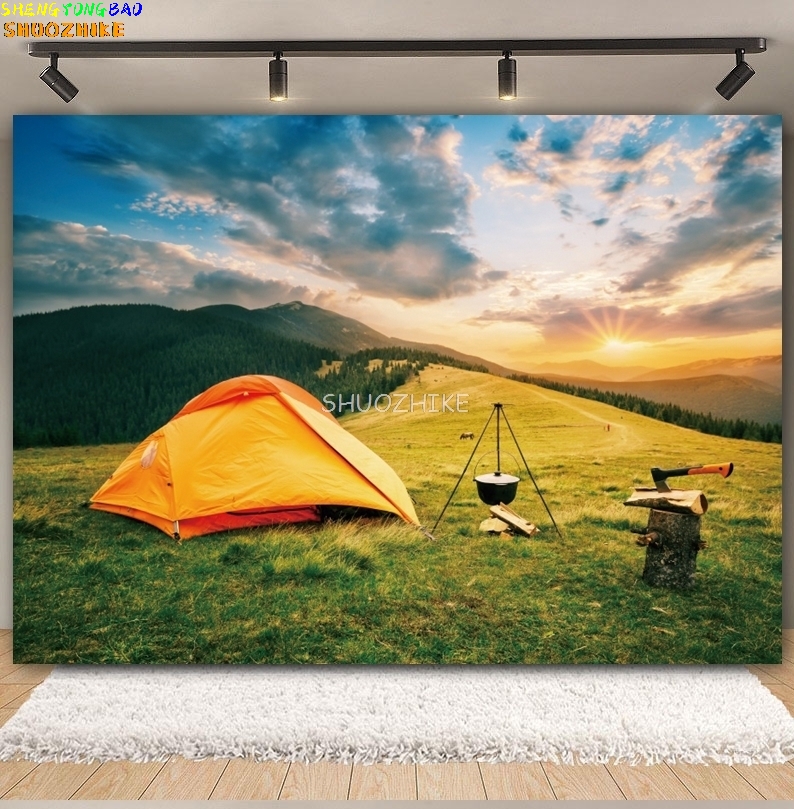 Toile de fond de camping en pl - Outdoor Adventure Background avis et prix