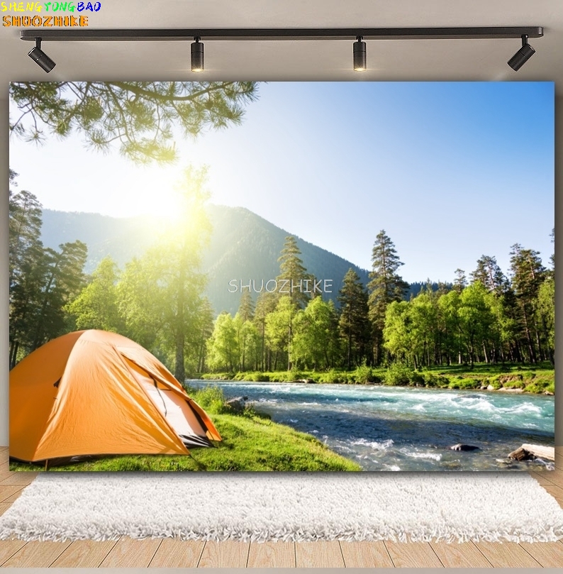Toile de fond de camping en pl - Outdoor Adventure Background avis et prix